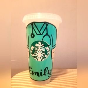 New Starbucks cold cup reusable tumbler 24oz without straw graphic nurse design